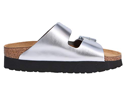 Papillio Womens Arizona Platform Leather Silver Sandals 6 US4