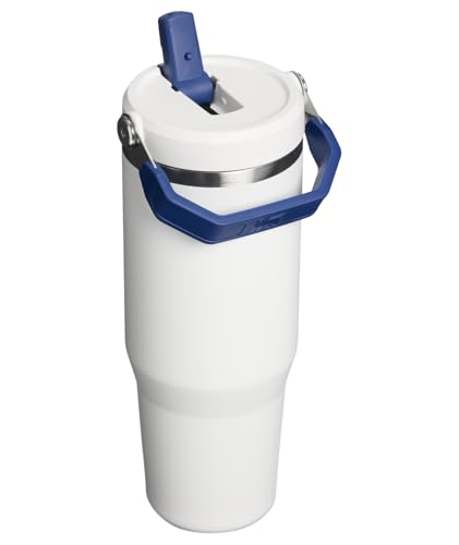 Image of STANLEY IceFlow 2.0 Flip Straw Tumbler with Handle, 30 oz | Twist On Lid and Flip Up Straw | Leak Resistant Water Bottle | Insulated Stainless Steel | BPA-Free | Team White Dark Blue