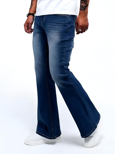 Image of Ben Martin Men's Bell Bottom Jeans || Bootcut Denim Pants || Wide Leg Flared Jeans for Men || High Waist Stretchable Retro Fit || Cotton Jeans for College Casual (1)