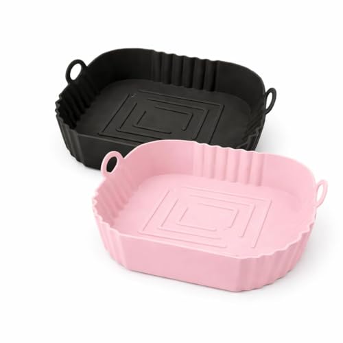 Image of E-COSMOS Square Silicone Air Fryer Liners (Set of 2), 8-Inch Reusable Nonstick Baking Trays with Handles,Heat Resistant Air Fryer Oven Accessories, Multicolor