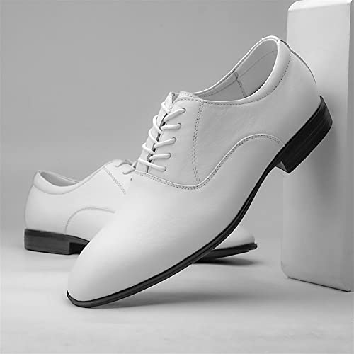Dress Oxford for Men Lace Up Round Toe Genuine Leather Slip Resistant Rubber Sole Low Top Business(White,10 M US)2