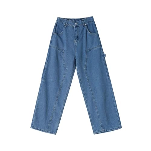 Men’S Retro Loose Fit Wide Leg Plaid Cotton Pants High Waist Button Fly Distressed Full Length Casual Daily Pockets Jeans