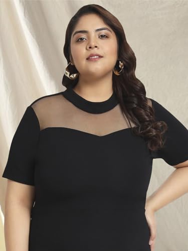 Image of wild U Women Plus Size Bodycon Dress | Stretchable Fabric | Half Sleeve | Western Stylish (Black, Size : 3XL to 8XL)