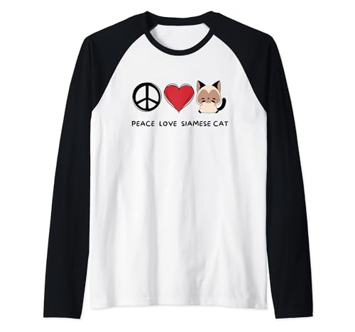Kawaii Cute Siamese Cat Lover Peace, Love Siamese Cat Lover Raglan Baseball Tee