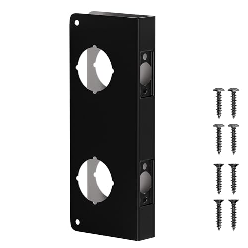 naubea Double Hole Door Knob Reinforcement Plate, Matte Black, Fits 1-3/8" Doors, 2-3/8" Backset, Door Lock and Door Knob Cover Plate, Deadbolt Cover Plate Reinforce and Repair Wood or Metal Doors