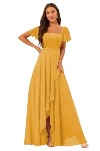 OEUVIGF Mustard Yellow Chiffon Bridesmaid Dress for Wedding 2025 Square