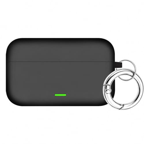 Image of Aniex Silicone Case Cover for realme Buds T500 Pro, Shockproof, Anti-Slip, Dustproof, Scratch Resistant, with Carabiner Hook, Full Body Protection (Circle Black)