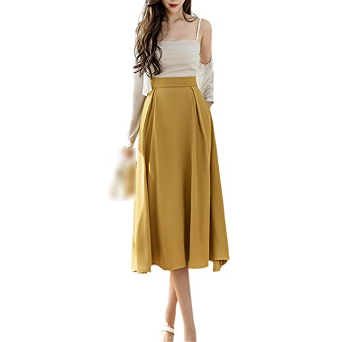 Jupe d'été plissée Kelsiop jaune taille haute 44 femme