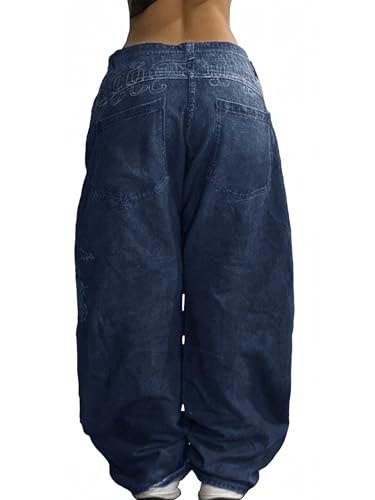 Image of EMMIOL Women Hip Hop 90s Vintage Baggy Jeans Denim Pants Mid Waist Jeans