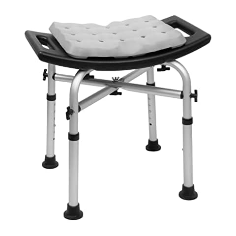 KMINA - Shower Stools for Elderly (330 lbs) with Double Reinforced Crossbar and Cushion, Bath Seat for Adults, Padded Shower Chair, Heavy Duty Shower Seat Black, Free Assembly - Made in Europe Cover