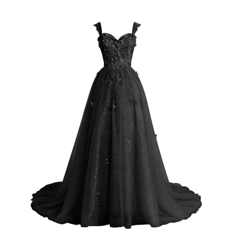 Amazon.com: Zeeyecie Glitter Tulle Black Prom Dresses for Teens 3D
