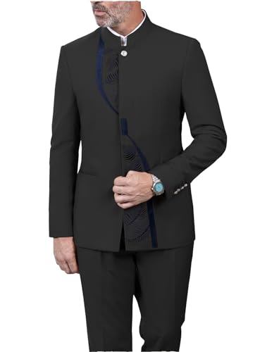 Men's Chinese Tunic Suit 2 Piece Stand Collar Dinner Party Suits Blazer Pant Set