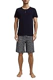 esprit pyjama mädchen Herren Pyjama aus reiner Biobaumwolle, nachhaltig, T-Shirt mit Knopfleiste in der vorderen Mitte