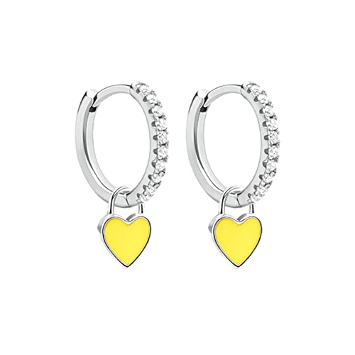 Boucles d'oreilles créoles cœur émail néon en plaqué argent, le cadeau parfait pour filles