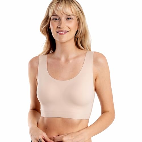 Floatley to The T-Shirt Scoop Neck Bra for Women, Silky Comfort Wirefree Seamless Grip Band Pullover Bra with Removable Pads