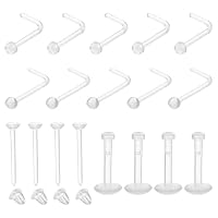18 Stück Transparente Plastik Lippenpiercing, Unsichtbare Nasenstecker Kunststoff Retainer (16G/20G, L- Und I-Form), Piercing Schmuck für Arbeit, Op, Mrt, Schule, Sport – Nase, Septum, Lippe, Knorpel