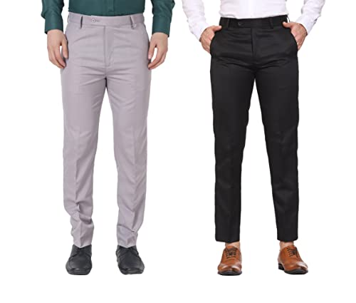 Image of MALENO Men Formal Trouser Regular Fit Solid | Soft and Breathable Pant Combo (Pack of 2)