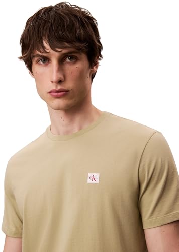 Calvin Klein Camiseta de Manga Corta Hombre Badge Jersey Classic tee de algodón, Beige (Cedar), M