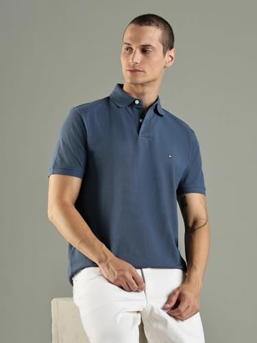Image of Tommy Hilfiger Solid Regular fit Cotton Polo t-Shirt