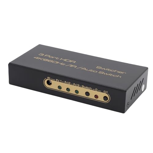 YUEHISY 3 en 1 Out Switcher HDMI, Enchufe de 4k 60Hz y Reproduce la Caja de Conmutador Multimedia HDMI con Remote IR, para el Trabajo en Casa de los Juegos en Casa