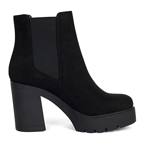 ~ Top ~ Women High Heel Lug Sole Chelsea Fashion Double Elastic Gore Ankle Boot2