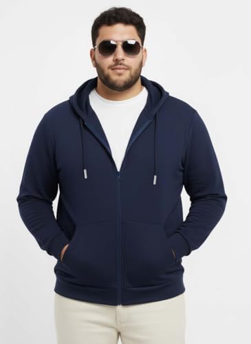 Image of UNSTD Men Solid Maroon Zip-Up Hoodie | Full Sleeve Hooded Sweatshirt with Kangaroo Pockets | Casual Winter Wear for Men