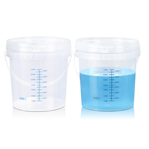 Image of ASEVAT Clear Bucket Graduated Pail Container with Lid, Food Grade Buckets, Cleaning Containers Plastic Pails Extra Durable Handles with Grip for Easy Carrying (ClearRound, 0.3gal)