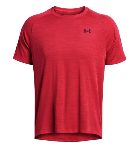 Haut à manches courtes UA Tech texturé rouge et noir 600 matière légère anti-transpiration - 3