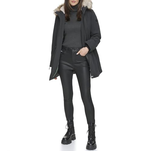 DKNY Women's Faux Fur Trim Hooded Anorak Jacket
