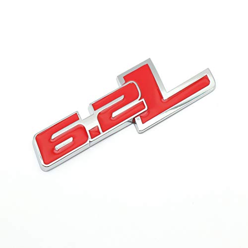 Image of 2Pc 6.2L Emblems Engine Name 3D Metal Badge Aluminum Adhesive Sticker Decal Fit for 150 (Silver Red)