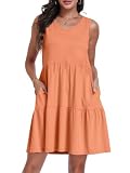 elescat Sundresses for Women Summer Casual Loose Sleeveless Tiered Swing V Neck Tank Dress with Pockets (Coral Orange, M)