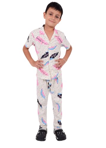 Image of 3BROS Unisex Pure Cotton Short Sleeve Kids Night Dress for Boys & Girls Nightwear /Sleepsuit /Sleepwear /Loungewear Night Suit for Boys and Girls Top and Pyjama Combo Set | JB20HS6031-Parent