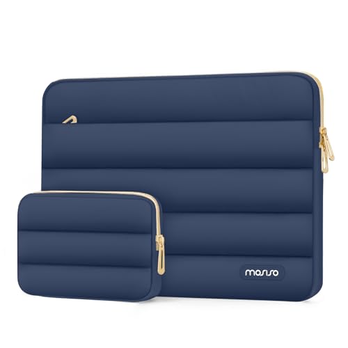 Image of MOSISO Laptop Case 16 inch, 15-15.6 inch Puffy Laptop Sleeve Compatible with MacBook Pro 16 M5 M4 M3 M2 M1, HP Dell ASUS Acer Toshiba Lenovo, Polyester Horizontal Bag with Small Case, Midnight Blue