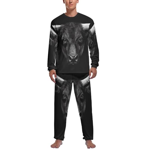 Pyjama homme haut et bas imprimé taureau noir pour vos soirées cocooning au chaud
