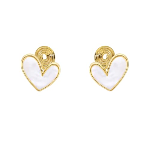 Clip on Heart Small Fake Stud Earrings for Women Non Pierced Ears Cute Gold Plated Enamel Hearted Shaped Hypoallergenic Minimalist Tiny Studs Fashion Y2K Jewelry for Her (White)