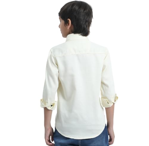 Image of Red Nine Rocket Science Boys' Solid Satin-Finish Poly Cotton Shirt | Single Pocket, Spread Collar, Long Sleeve, Casual