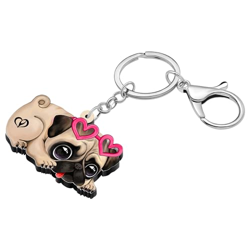 DALANE Acryl Süße Mops Hund Schlüsselanhänger Welpe Haustier Schmuck Auto Schlüsselring Geschenke für Frauen Mädchen Kinder Mops Liebhaber (Kaffee)