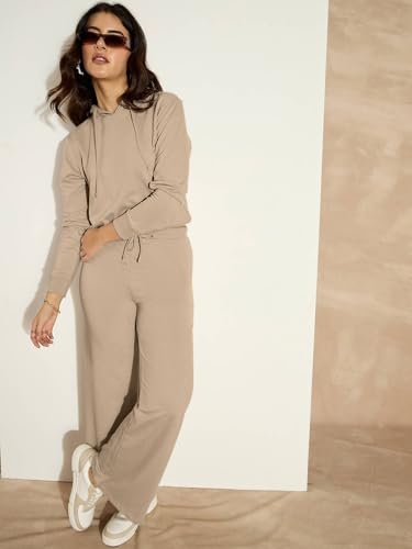 Image of Vogaan Women's Cotton Blend Wide Leg Pants | Drawstring Waist Casual Solid Track Pants for Women