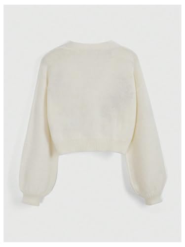 GORGLITTER Women's V Neck Floral Embroidered Cardigan Sweaters Lantern Sleeve Button Down Cropped Cardigan2