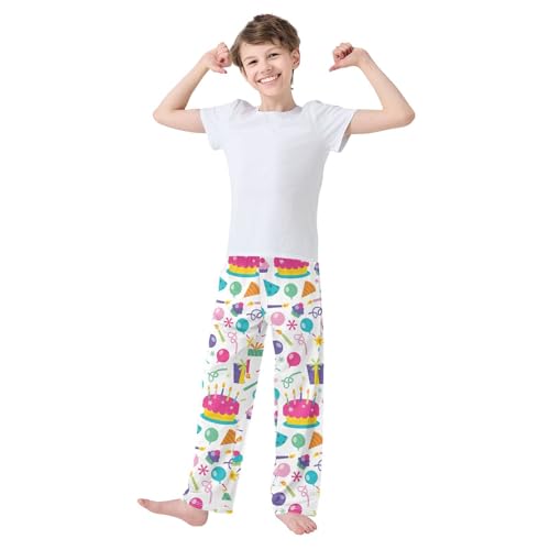 ZZXXB Happy Birthday Cake Boys Long Pants Soft Trousers Elastic Waist Kids Lounge Bottoms with Pockets S-XL2