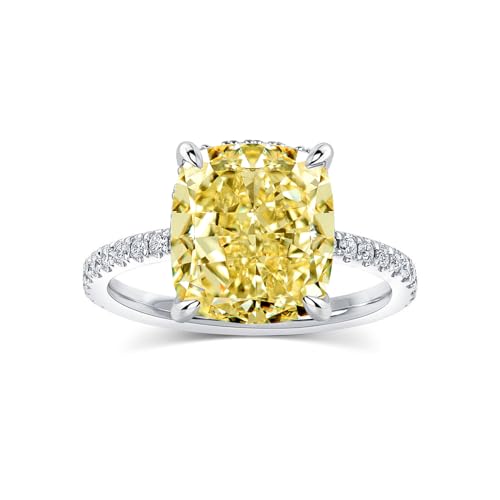 RODIFFY 4CT Cushion Cut Engagement Ring for Women (Yellow Stone) Silver 6