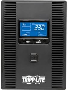 ഫ്രണ്ട് view of the Tripp Lite SMX1500LCDT UPS showing the LCD display and power button