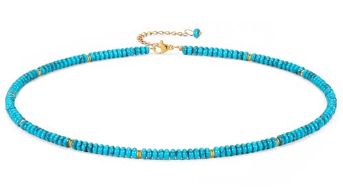 Boho Beaded Choker Necklace for Women, Dainty Natrue Stone Beads Choker Gold-color Plated beads Surfer Necklaces Summer Beach Handmade Jewelry