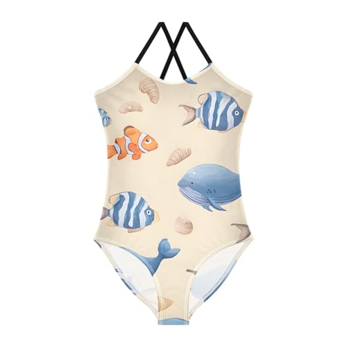 Girls Swimsuit Whale Fish Pattern One Piece Swimwear