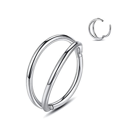 WYR Nose Ring Lip Rings Septum-Clicker : 1pc Double Ring Open Stacked Silver Ring 20G 8mm 316L Surgical Steel Sleeper Earring Helix Rook Conch Cartilage Daith Tragus Earrings Nose Piercing Jewelry