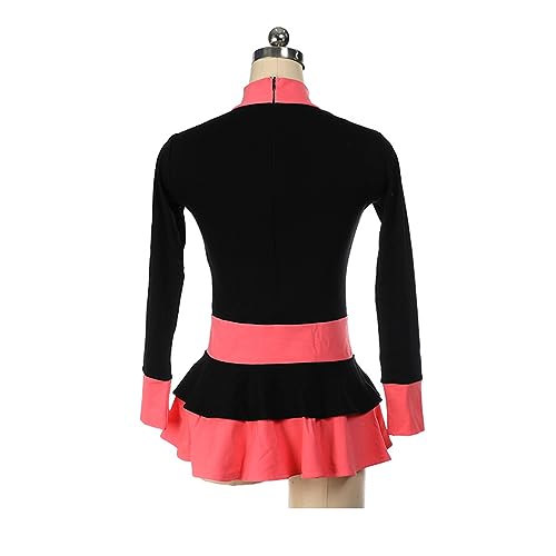 Vestido de Patinação Artística, mangas compridas com bloco de cor escovado simples,3XL,Black