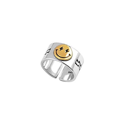 BUUKAAI Smiley Face Ring Silver Open Rings Adjustable Wide Smile Knuckle Ring Happy Smiling Rings Golden Women Jewelry Rings Cover