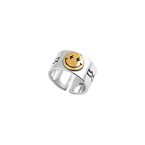 Wide Chunky Adjustable Smiley Face Ring Vintage Silver Smiling Open Ring for Women Men(Gold)