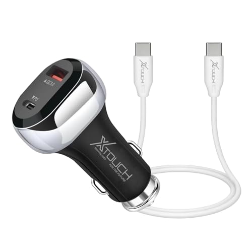 Image of XTOUCH 38W Fast Car Charger Adapter with Dual Output. Quick Charge, Type C PD 20W & Qualcomm Certified 3.0 18W with Type-A to C Cable (Black)