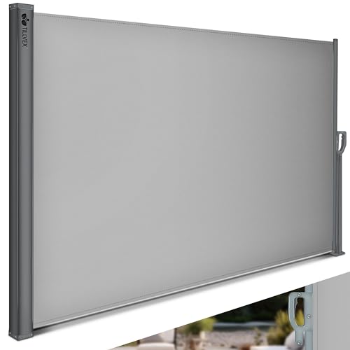 tillvex® Seitenmarkise 160 x 300 cm ausziehbar & Blickdicht | Sichtschutz für Balkon, Garten & Terrasse | Seitenrollo mit Wandhalterung | Sonnenschutz aus rostfreiem Stahl | Markise Windschutz